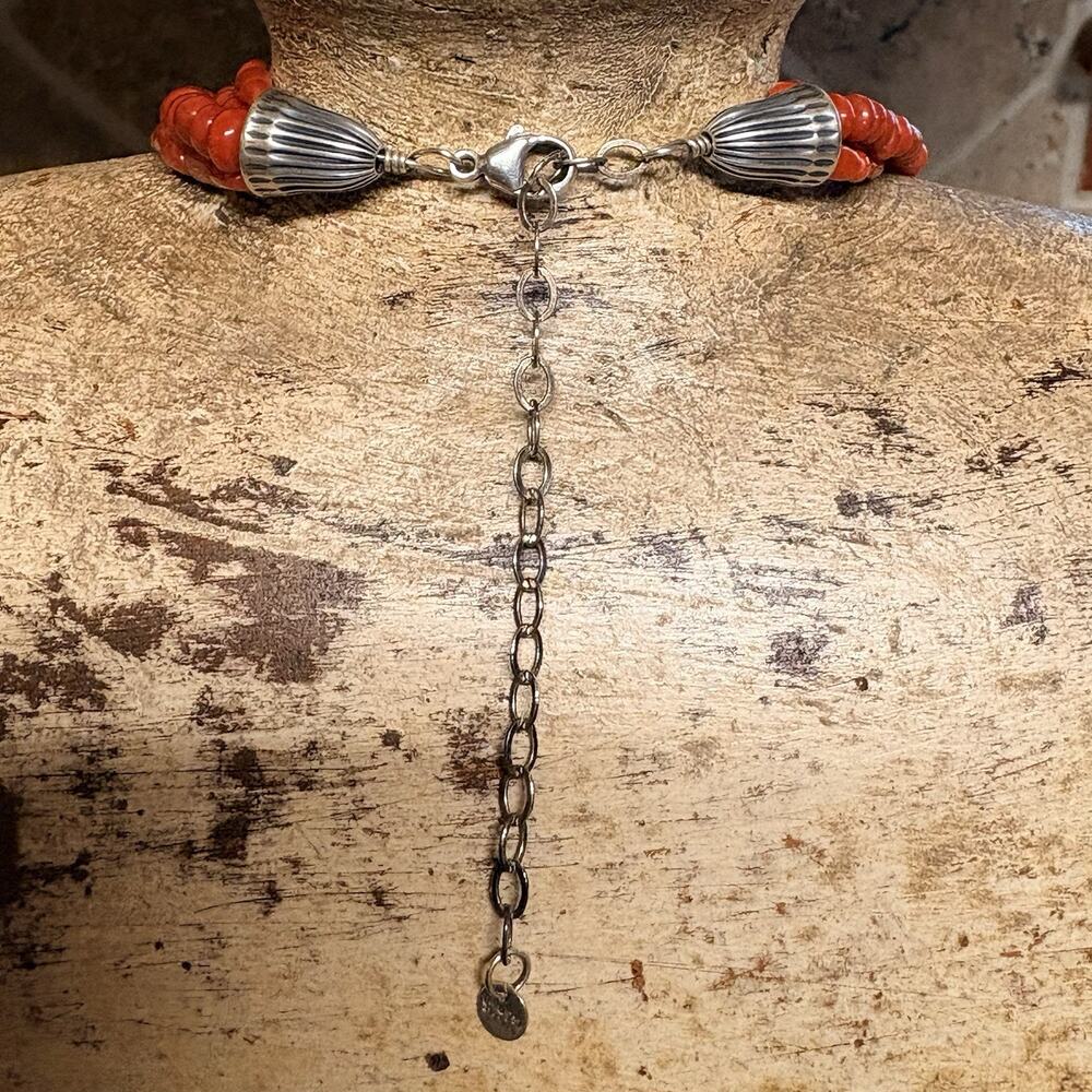 Shube's Dakota West Necklace Sterling Silver & Red Coral Multi Strand Vintage - Picture 7 of 8